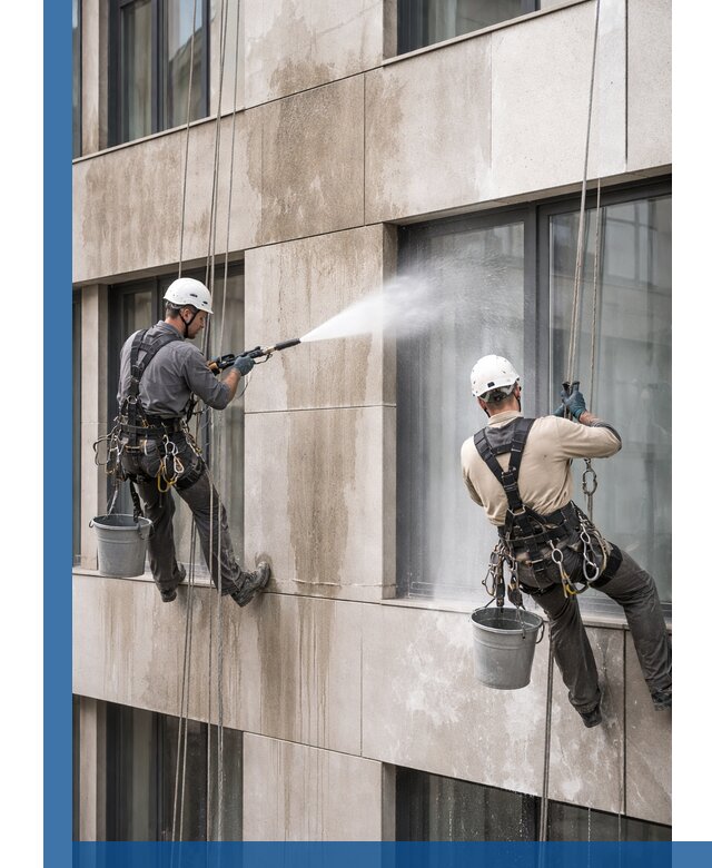 Послестроительная мойка фасада промышленным альпинизмом в Орске