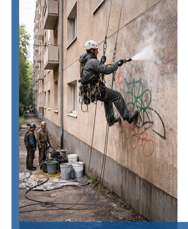 Удаление граффити с фасада в Орске без следов и повреждений