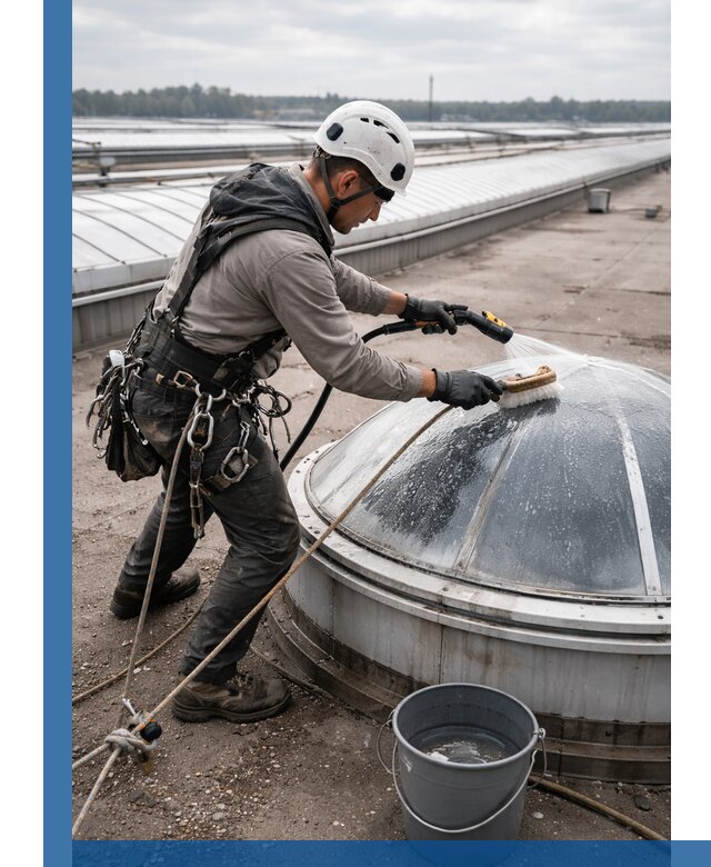 Мойка зенитных фонарей на кровле для промышленных объектов в Орске