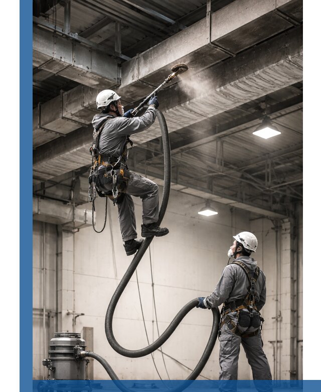 Обеспыливание потолочных конструкций в Орске промышленным альпинизмом