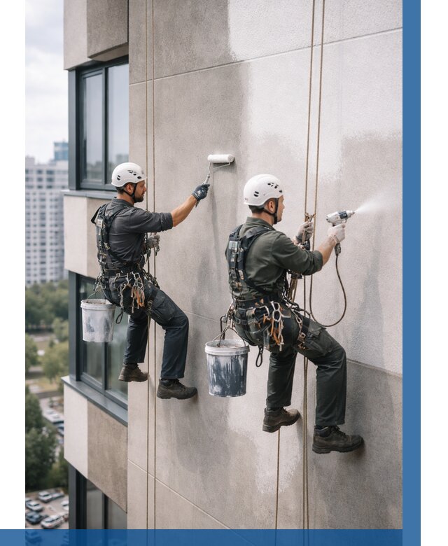 Покраска фасада альпинистами в Орске от 310 р. | ВЫСОТНИК-Рск