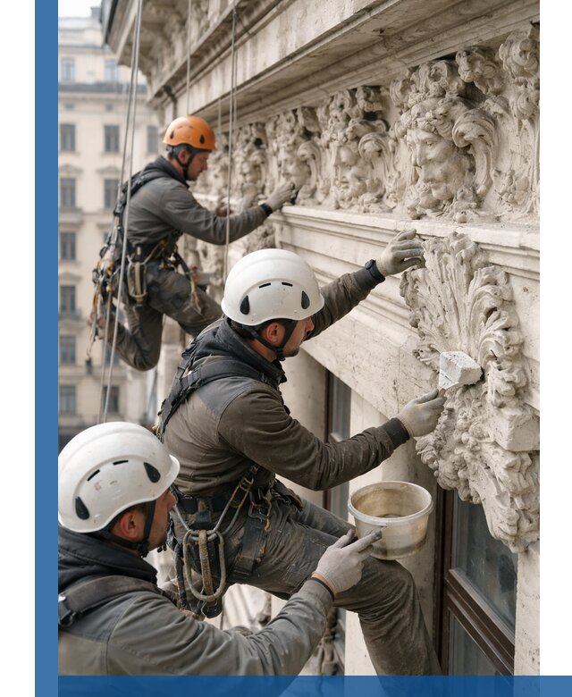 Реставрация фасадной лепнины с высотными работами в Орске