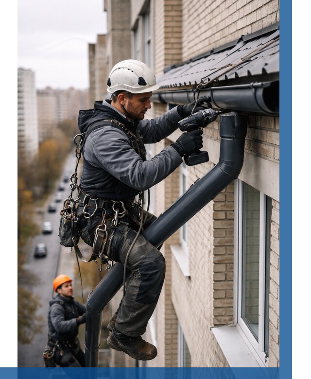 Монтаж водосточной системы на здании в Орске от 5170 р. | ВЫСОТНИК-Рск