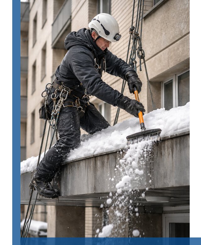 Очистка козырьков от снега в Орске круглогодично безопасно