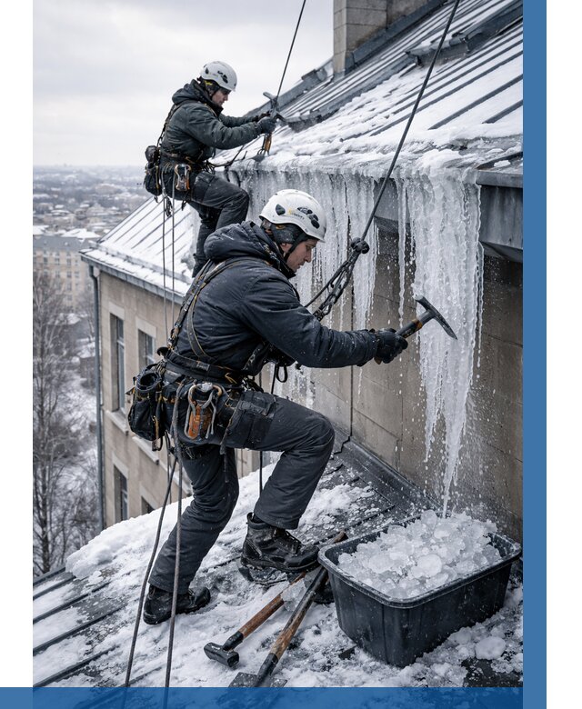 Удаление наледи с кровли в Орске от 5687 р. | ВЫСОТНИК-Рск