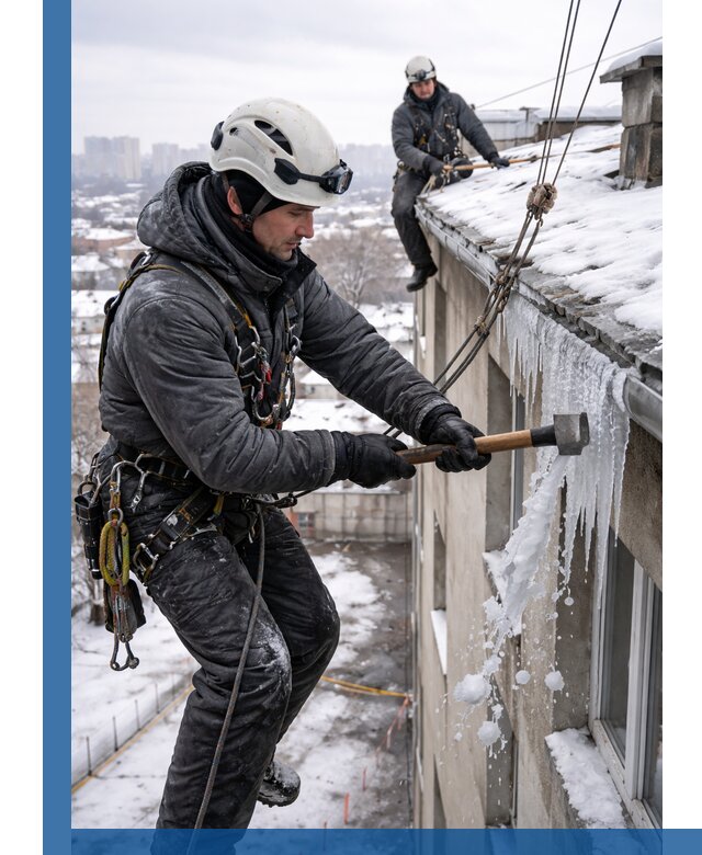 Сбивание и удаление сосулек с крыши в Орске безопасно