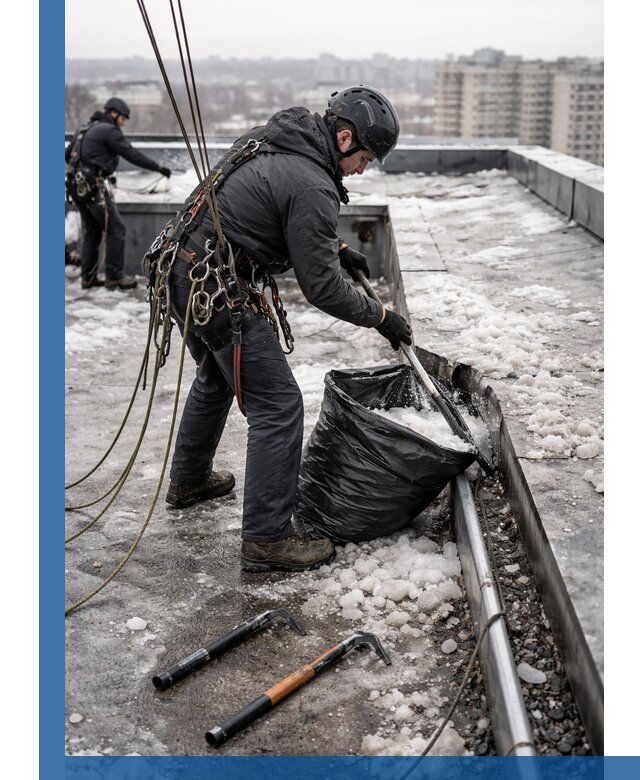 Аварийная очистка кровли в Орске от промальпинистов