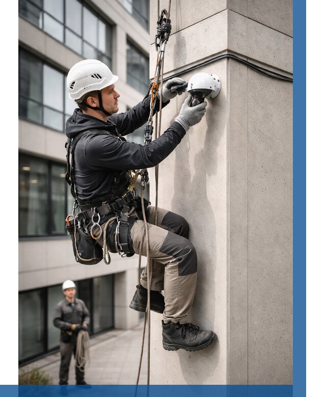 Монтаж камер видеонаблюдения на фасаде в Орске от 8789 р.-ВЫСОТНИК-Рск