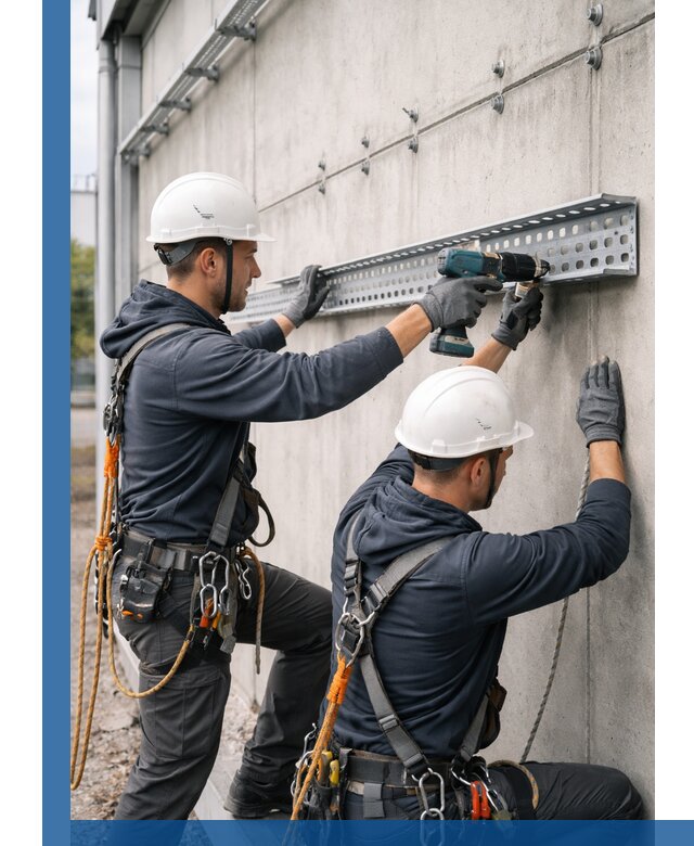 Монтаж кабельных лотков на фасаде зданий в Орске с гарантией