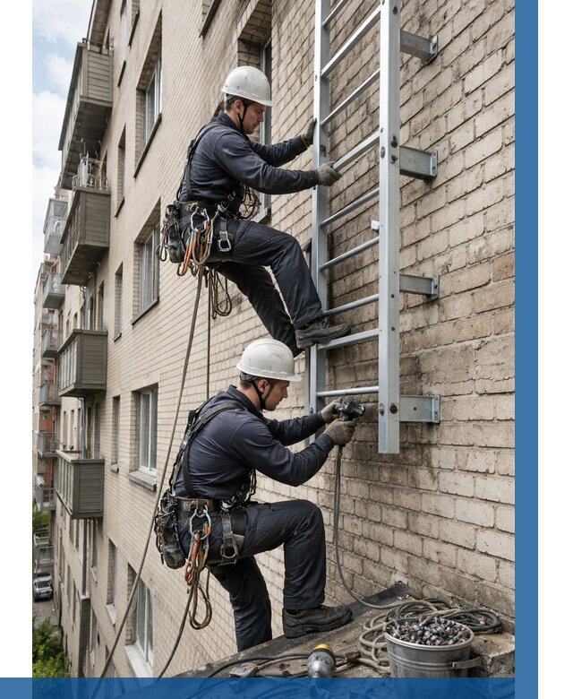 Монтаж пожарной лестницы в Орске от 25850 р заказать у ВЫСОТНИК-Рск