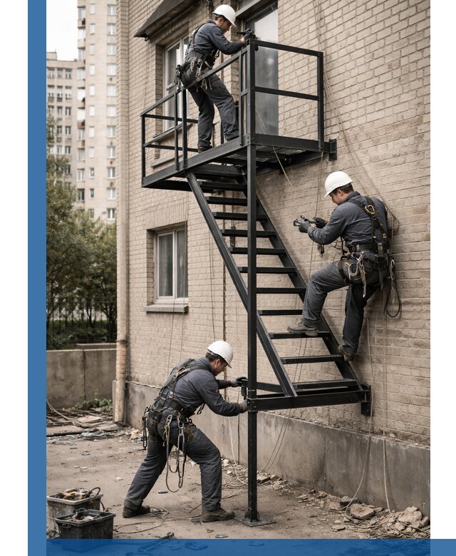 Монтаж пожарной лестницы в Орске, установка и крепление