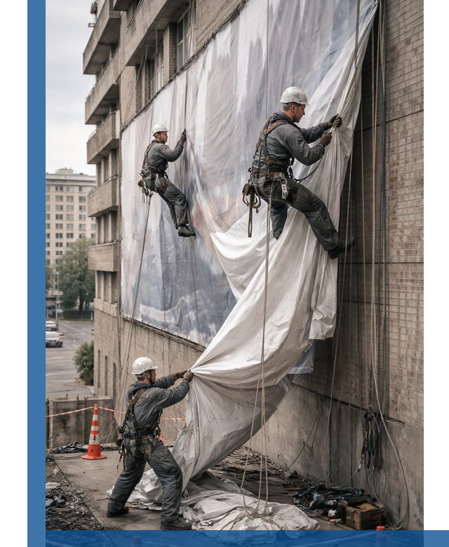Демонтаж баннеров с фасада в Орске оперативно и безопасно