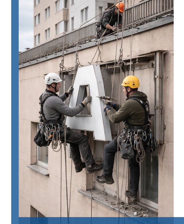Ремонт и восстановление наружных вывесок на высоте в Орске
