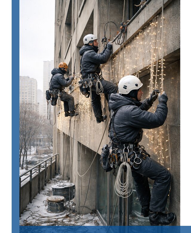 Монтаж новогодней иллюминации и украшение фасадов в Орске