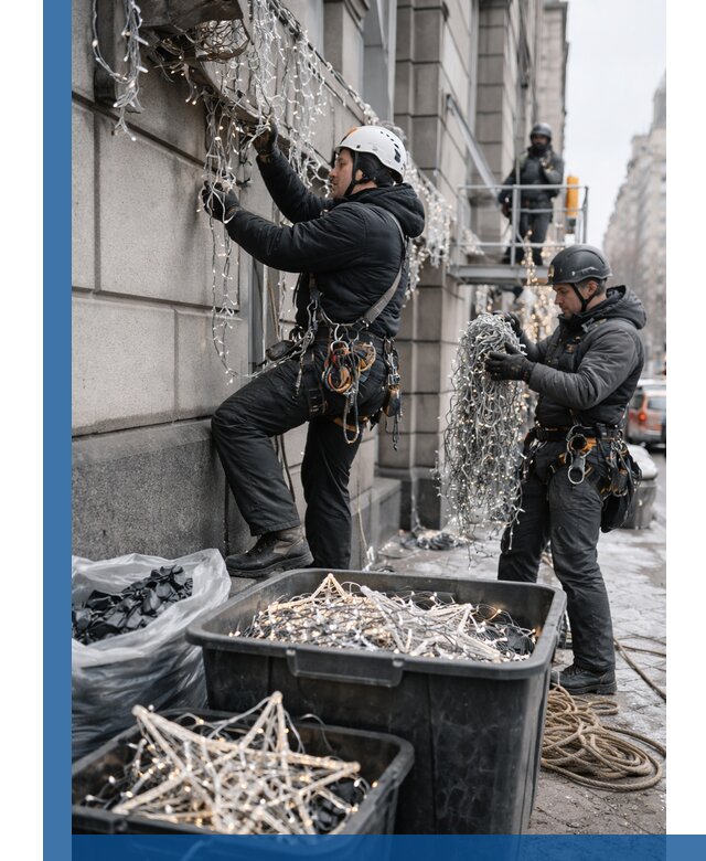 Демонтаж новогоднего оформления и гирлянд в Орске