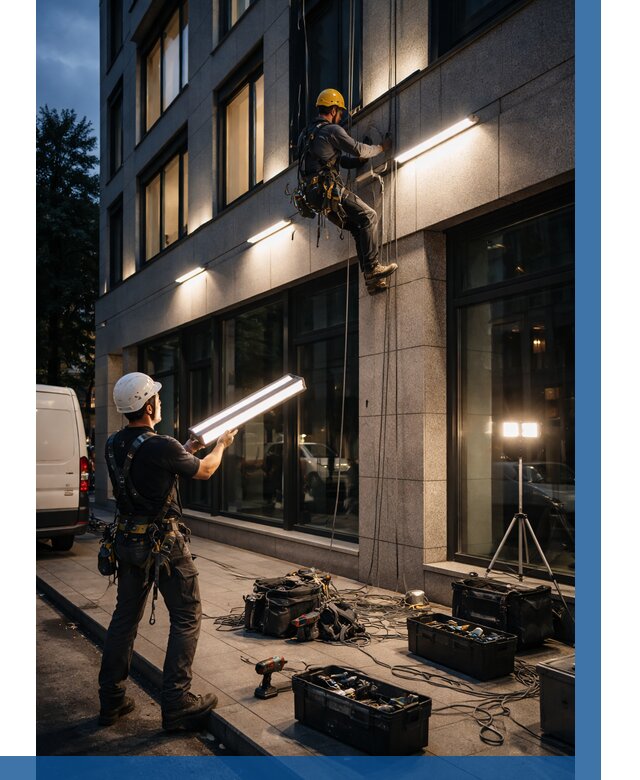 Монтаж архитектурной подсветки здания в Орске от 2585 р.|ВЫСОТНИК-Рск