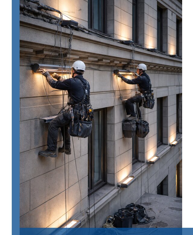 Монтаж архитектурной подсветки фасадов зданий в Орске