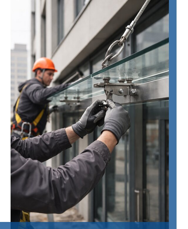 Монтаж стеклянных козырьков в Орске от 8789 р. | ВЫСОТНИК-Рск