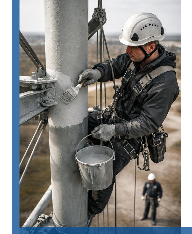 Покраска мачт связи в Орске промышленными альпинистами