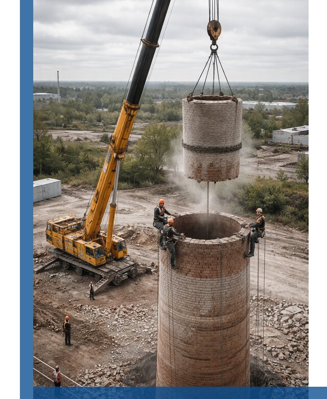 Демонтаж дымовой трубы в Орске с гарантиями безопасности