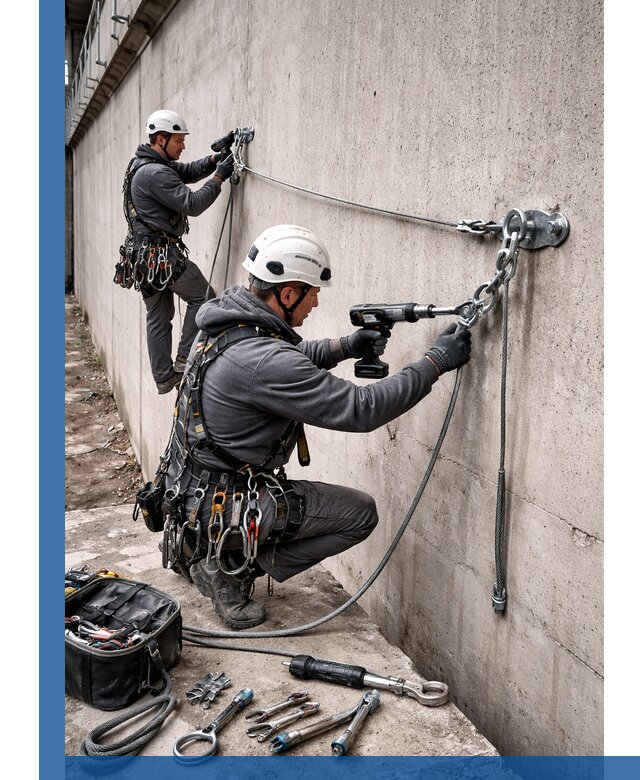 Монтаж анкерных линий высотной безопасности в Орске