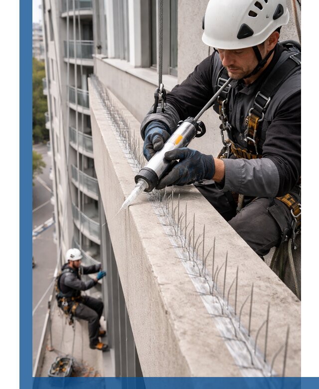 Установка шипов от птиц на фасадах и кровлях в Орске